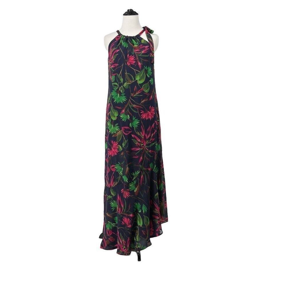Just...Taylor Blue Tropical Print Halter Dress 2 Women’s Vacay Cruise